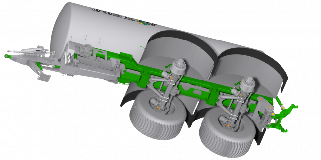 Speciální tvar rámu propůjčuje cisterně na kejdu Joskin X-TREM2 vysokou stabilitu a manévrovatelnost.